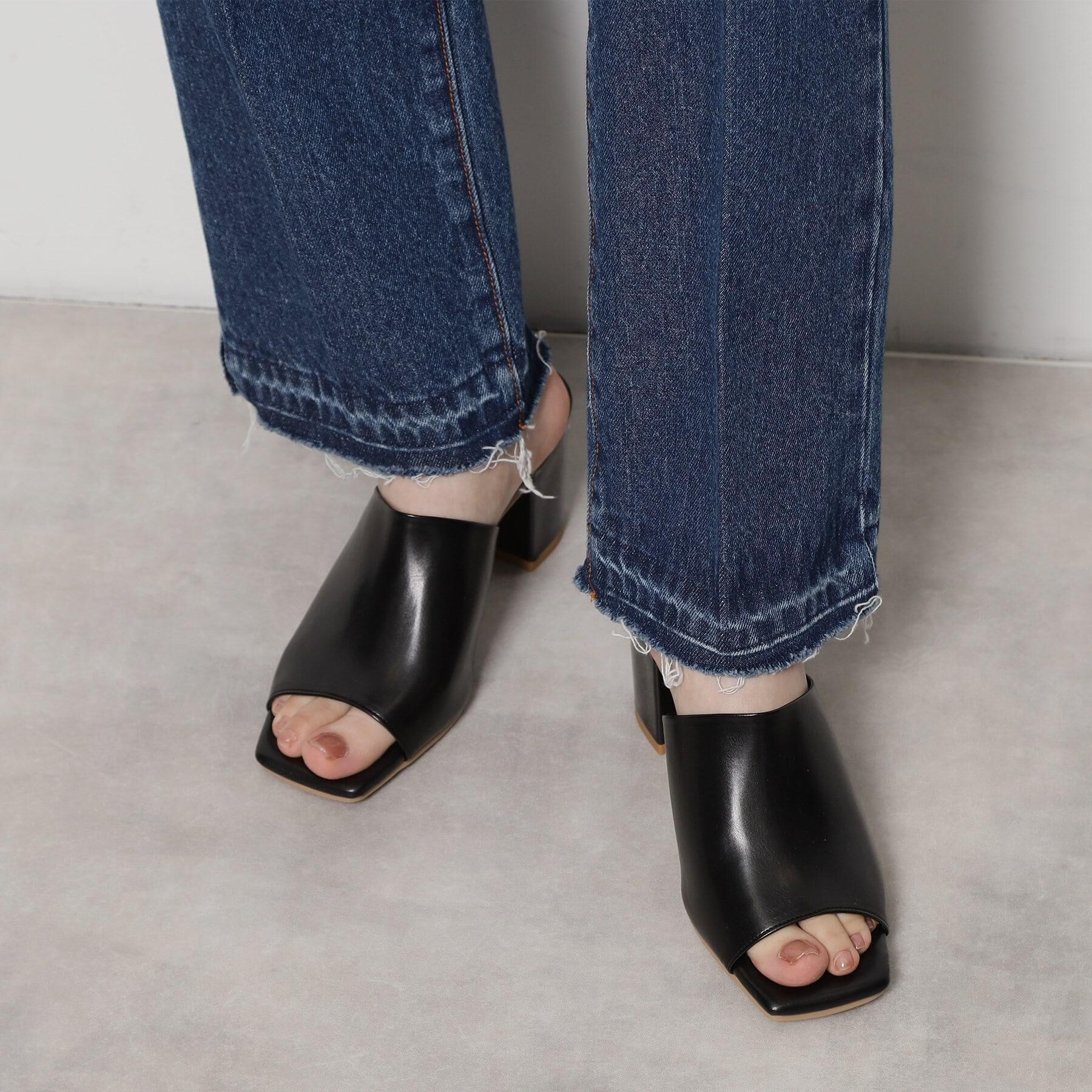 ESPERANZA「スクエアトゥブロックヒールミュール」|サンダル|ブラック(019)