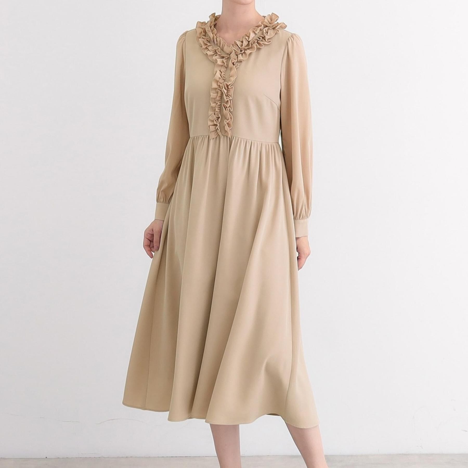 SunaUna「【フリル衿】フェミニンワンピース」|ワンピース|ベージュ(052)