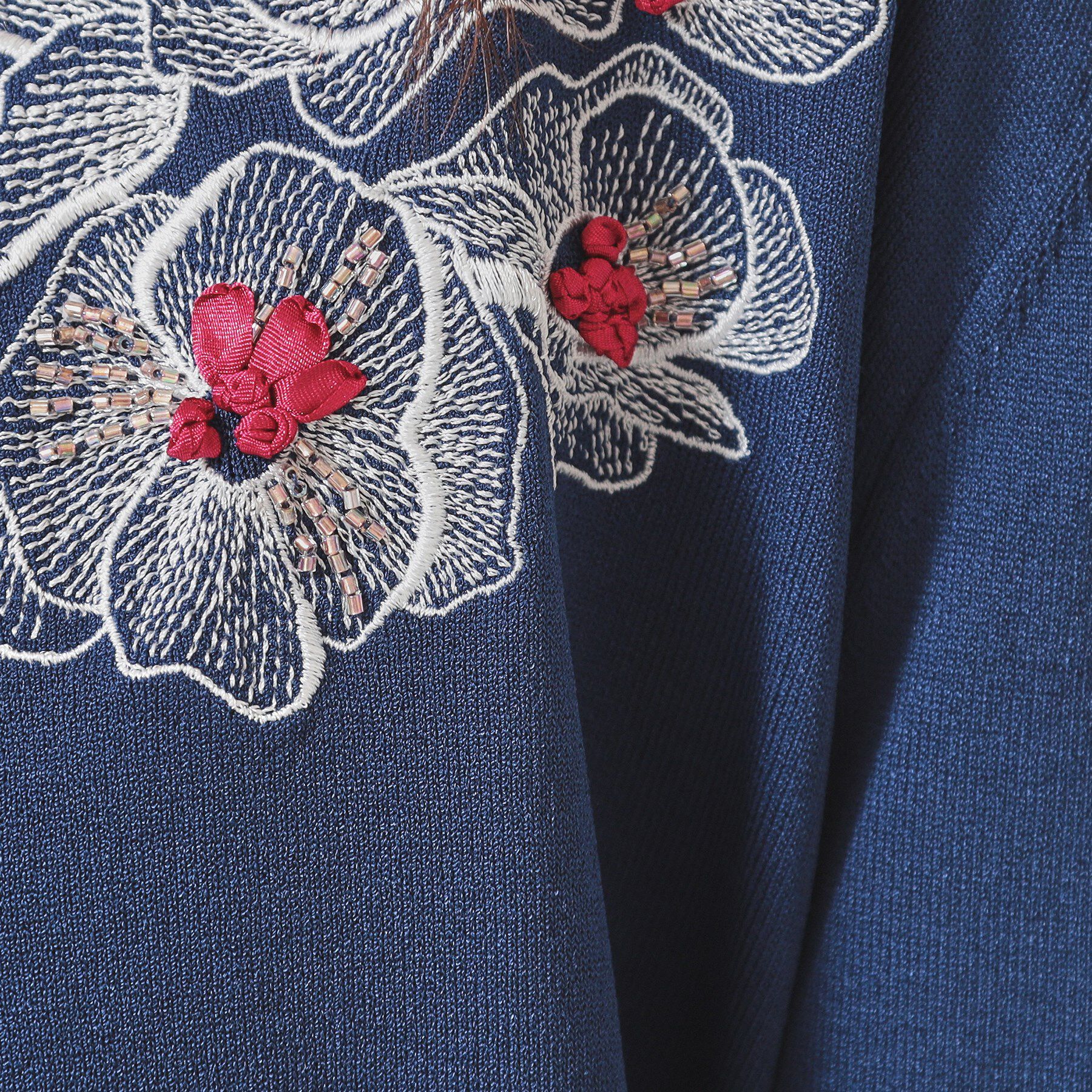 SunaUna「【SS～Lサイズ展開／リボン＆ビーズ刺繍】クラフトニットカーディガン」|カーディガン|