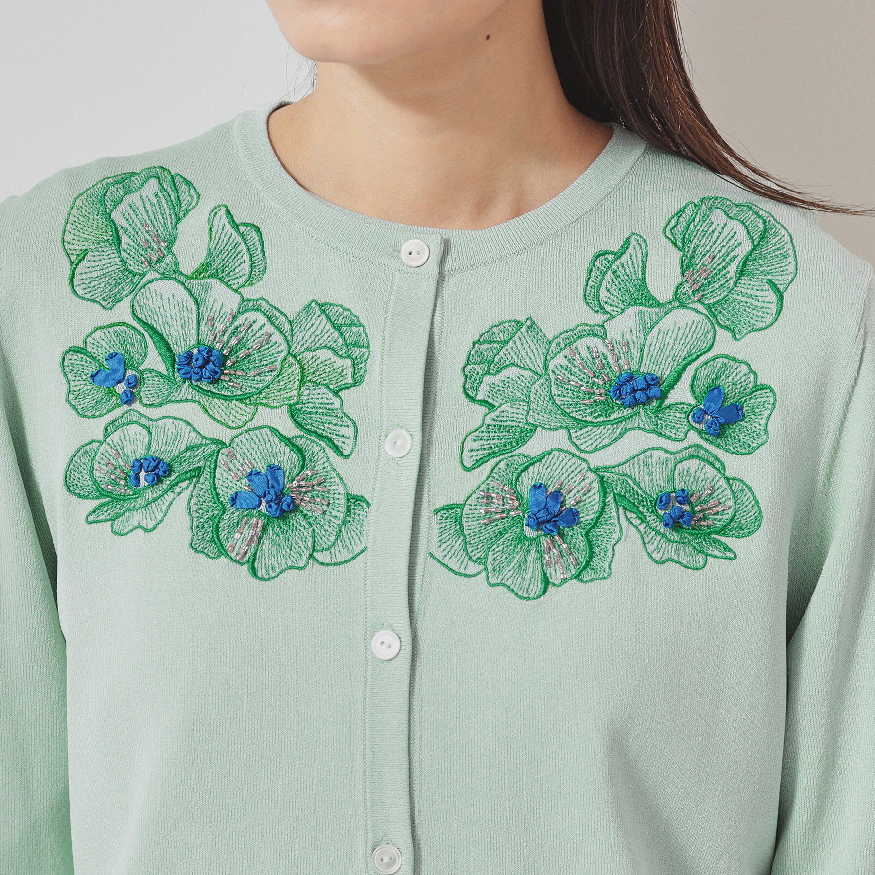 SunaUna「【SS～Lサイズ展開／リボン＆ビーズ刺繍】クラフトニットカーディガン」|カーディガン|