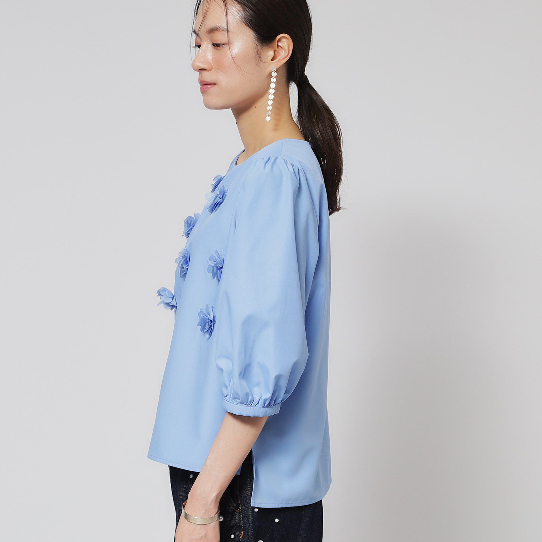 SunaUna「【接触冷感】フラワーパフスリーブブラウス」|シャツ・ブラウス|