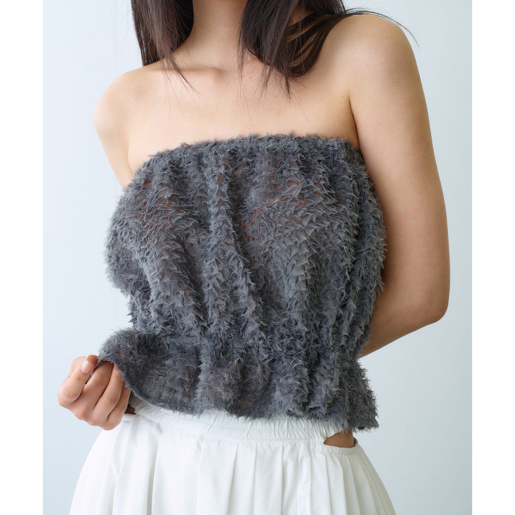 CODE A「Ribbon Tulle Duo」|Tシャツ・カットソー|グレー(012)