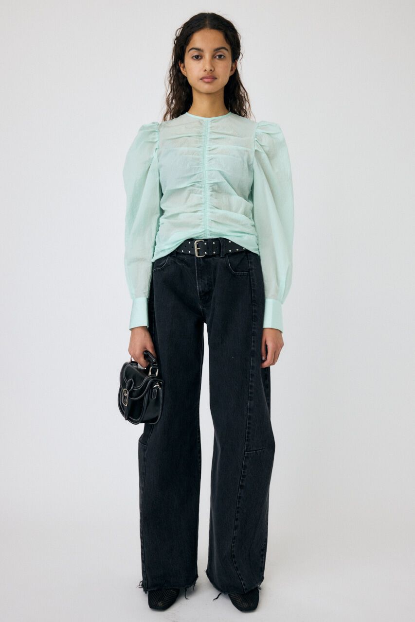 MOUSSY「NO COLLAR GATHER ブラウス」|シャツ・ブラウス|