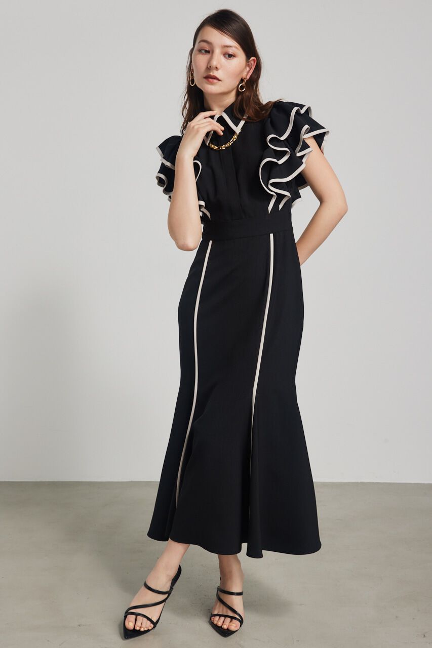 rienda「フリルスリーブバイカラーOP」|ワンピース|