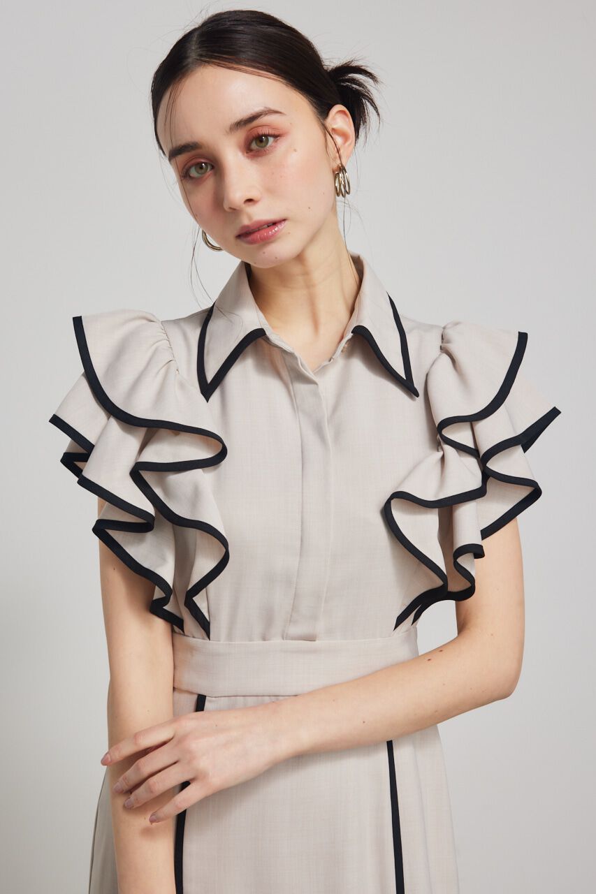 rienda「フリルスリーブバイカラーOP」|ワンピース|