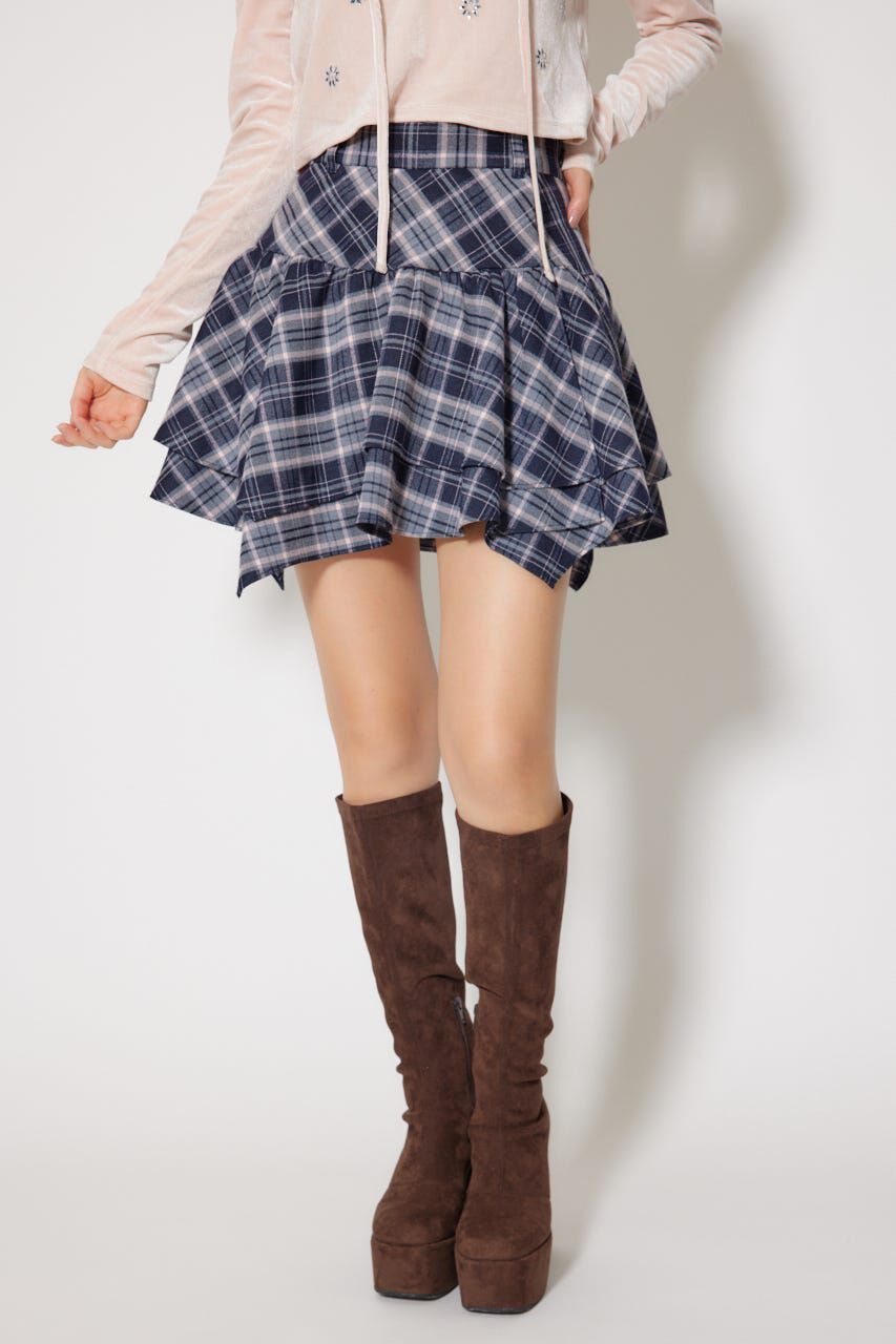 rienda「2WAYアシンメトリーチェックジャストウエストスカート」|スカート|