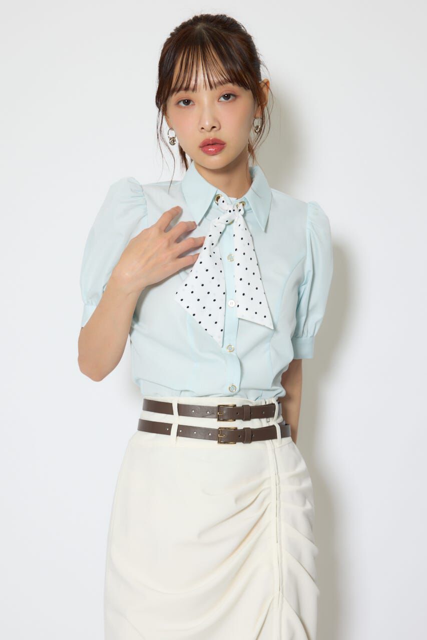 rienda「スカーフ付きハーフスリーブブラウス」|シャツ・ブラウス|