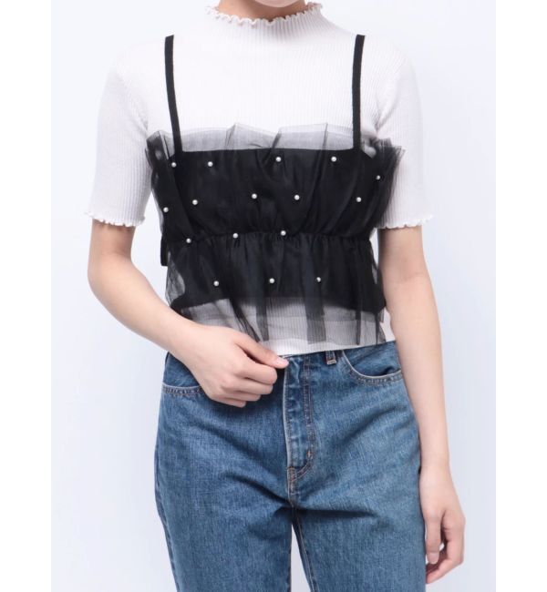 CALNAMUR「TULLE DOCKING BUSTIER」|シャツ・ブラウス|ブラック