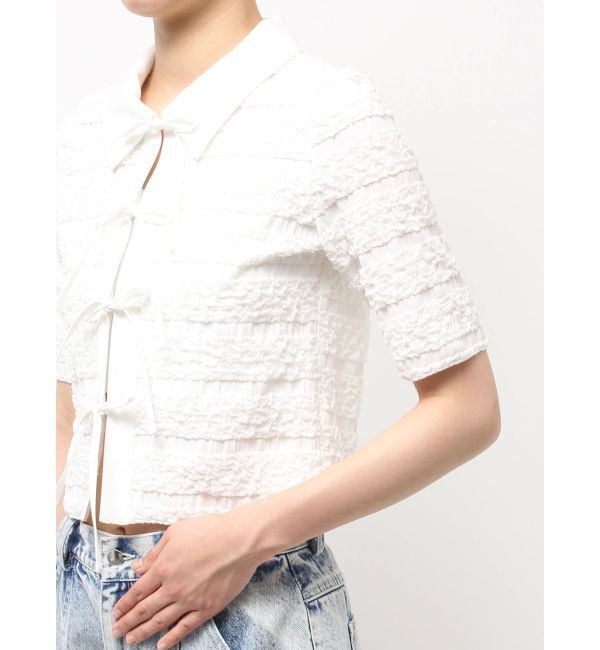 CALNAMUR「シャツカラーギャザーリボンカットソー」|シャツ・ブラウス|