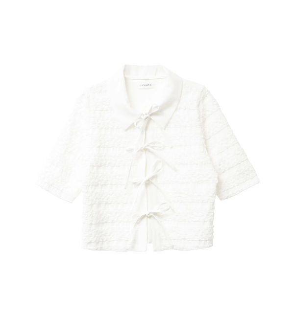 CALNAMUR「シャツカラーギャザーリボンカットソー」|シャツ・ブラウス|