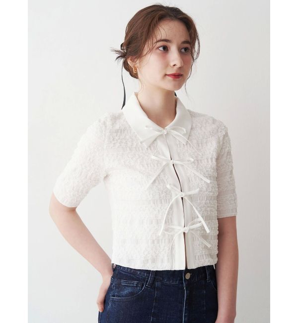 CALNAMUR「シャツカラーギャザーリボンカットソー」|シャツ・ブラウス|