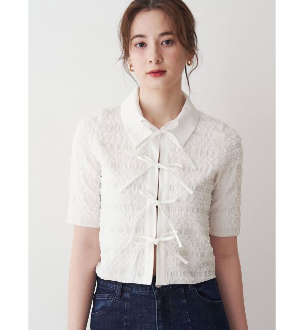 CALNAMUR「シャツカラーギャザーリボンカットソー」|シャツ・ブラウス|