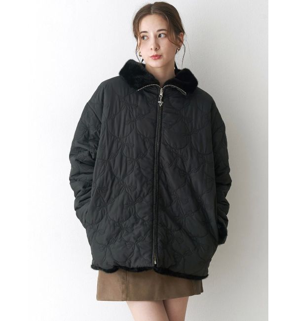 CALNAMUR「2WAYリボン＆フェイクファーキルティングコート」|ブルゾン・スタジャン|