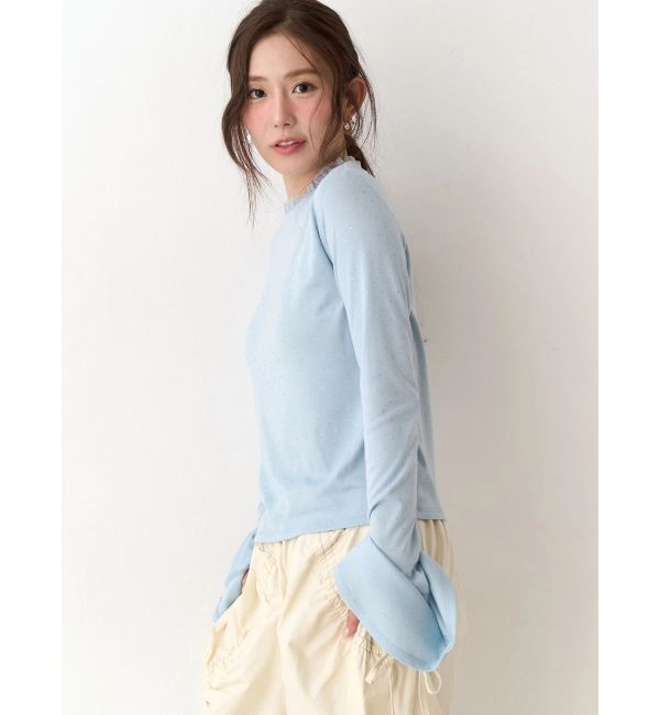 CALNAMUR「ラメドットフレアスリーブトップス」|Tシャツ・カットソー|