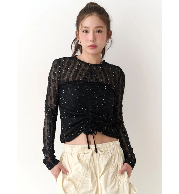 CALNAMUR「ドットフラワージャカードトップス」|Tシャツ・カットソー|