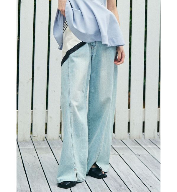 LAGUNAMOON「ワイドフレアデニムパンツ」|デニム|アイスブルー