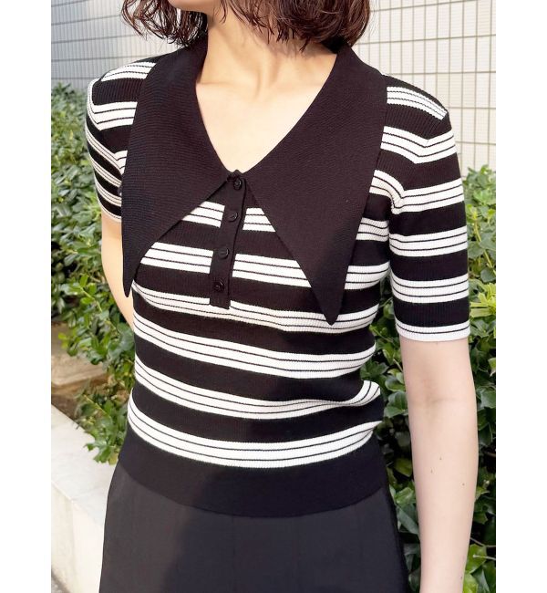 LAGUNAMOON「ヘムレイヤードビッグカラーポロニットプルオーバー」|ニット・セーター|