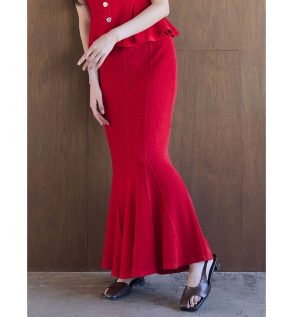 LAGUNAMOON「マーメイドリブニットスカート」|スカート|レッド