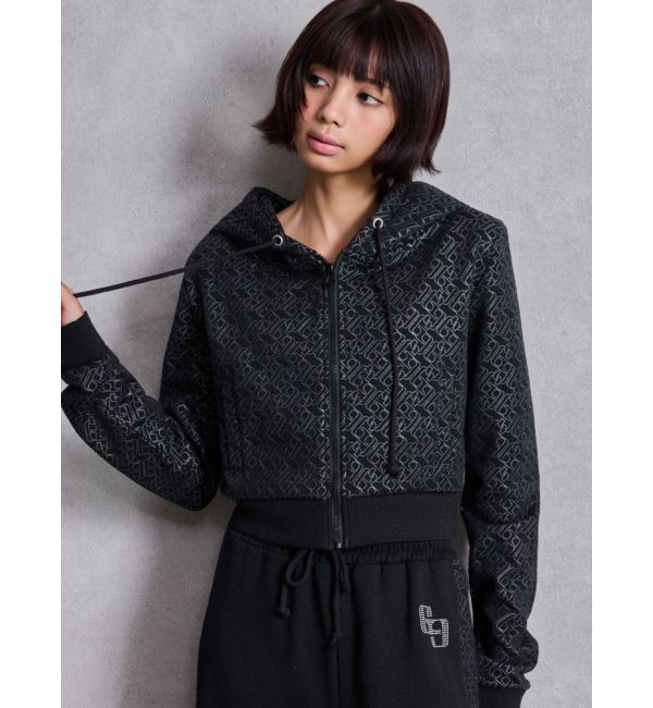GYDA「GG chain glitter print shortパーカー」|パーカー|ブラック