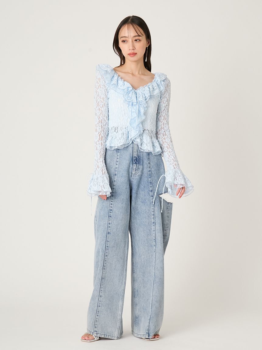 FRAY I.D「【00サイズあり】カットアウトバレルデニムパンツ」|デニム|