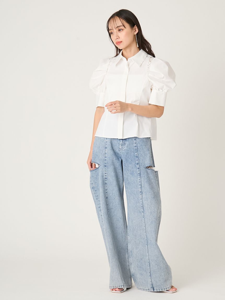 FRAY I.D「【00サイズあり】カットアウトバレルデニムパンツ」|デニム|