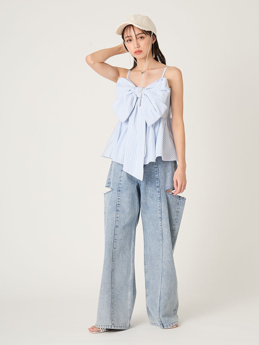 FRAY I.D「【00サイズあり】カットアウトバレルデニムパンツ」|デニム|