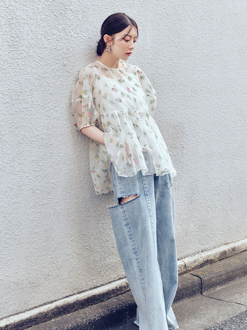 FRAY I.D「【00サイズあり】カットアウトバレルデニムパンツ」|デニム|