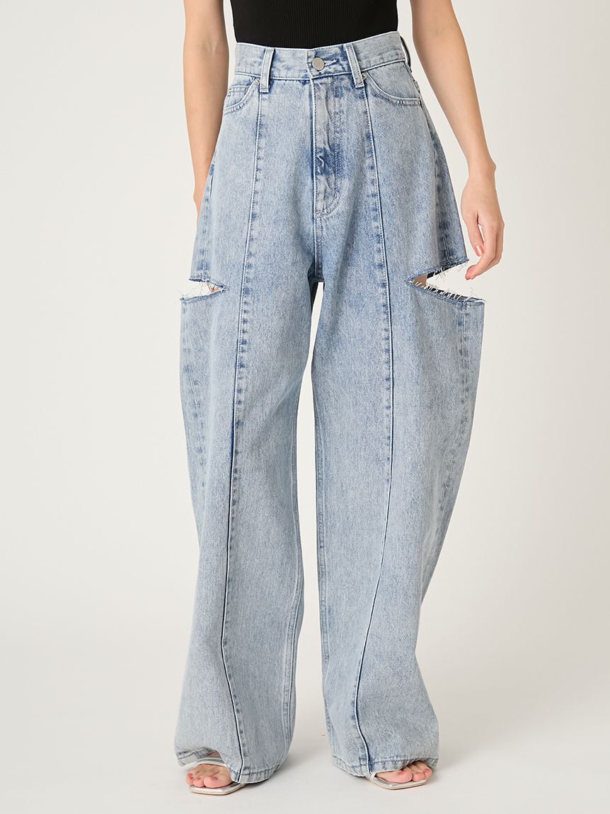 FRAY I.D「【00サイズあり】カットアウトバレルデニムパンツ」|デニム|