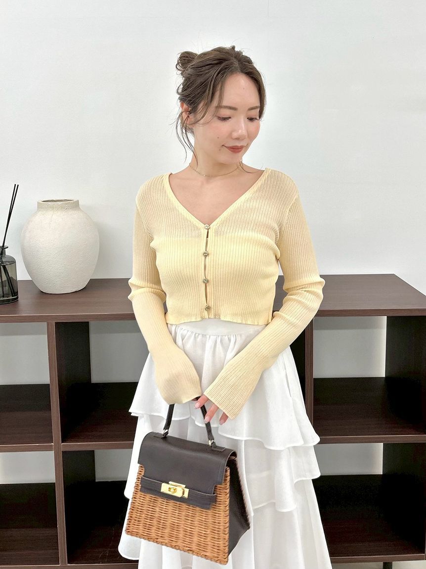 FRAY I.D「シルクコットンクロップドリブニットカーディガン」|カーディガン|