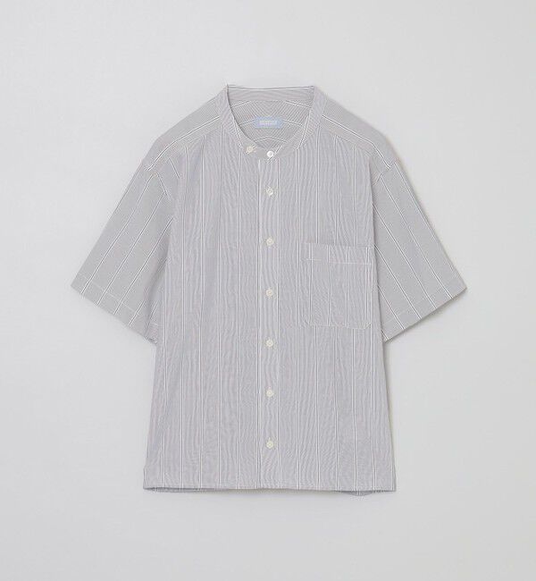 MACKINTOSH PHILOSOPHY「GREY LABEL ストライプバンドカラー半袖シャツ」|シャツ・ブラウス|チャコールグレー