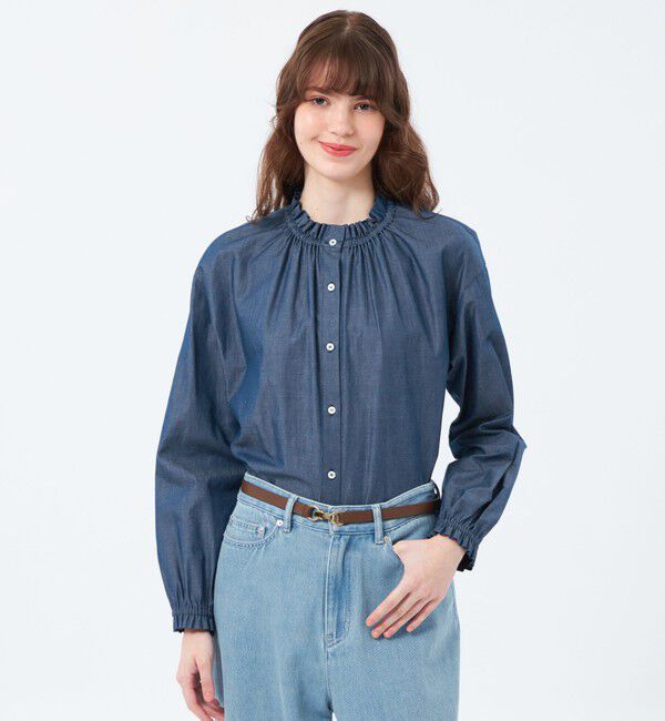 MACKINTOSH PHILOSOPHY「フリルカラーコットンブラウス」|シャツ・ブラウス|ネイビー