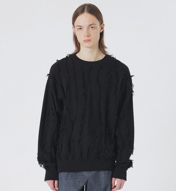  「バーティカルカットジャカードプルオーバー」|ニット・セーター|ブラック