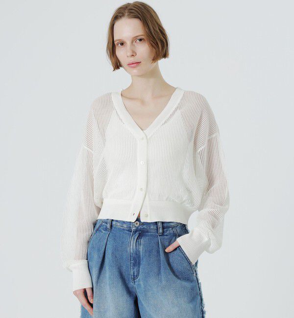  「メッシュニットカーディガン」|ニット・セーター|ホワイト