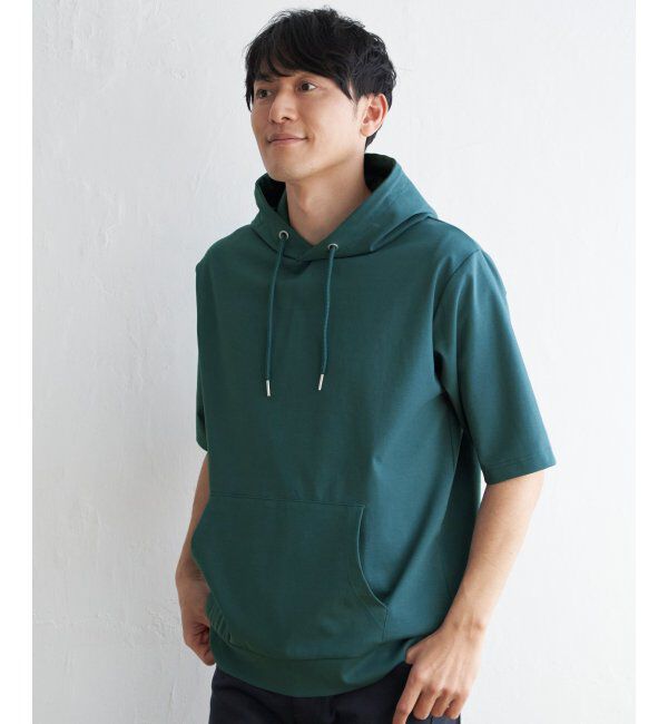 ikka「【接触冷感／抗菌防臭】GOKU楽セイケツ5分袖パーカー」|Tシャツ・カットソー|グリーン