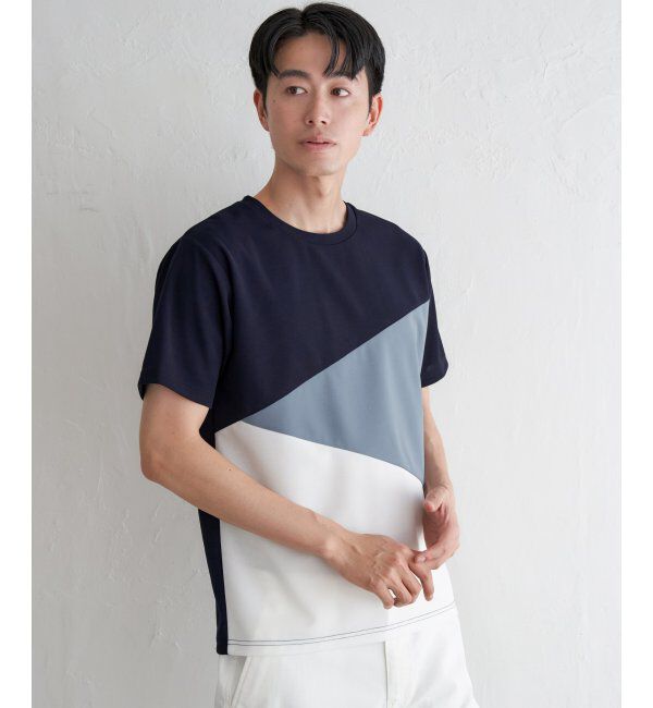ikka「【接触冷感／吸水速乾】マルチファンクション斜め切り替えTシャツ」|Tシャツ・カットソー|