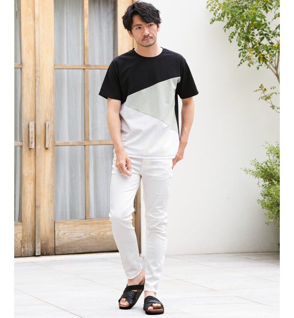 ikka「【接触冷感／吸水速乾】マルチファンクション斜め切り替えTシャツ」|Tシャツ・カットソー|