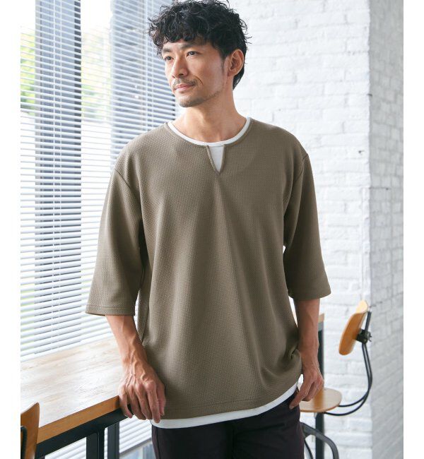 ikka「キーネックレイヤード7分袖Tシャツ」|Tシャツ・カットソー|