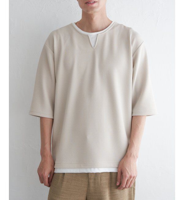 ikka「キーネックレイヤード7分袖Tシャツ」|Tシャツ・カットソー|