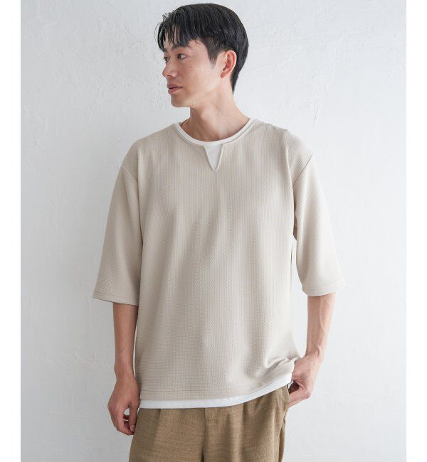 ikka「キーネックレイヤード7分袖Tシャツ」|Tシャツ・カットソー|