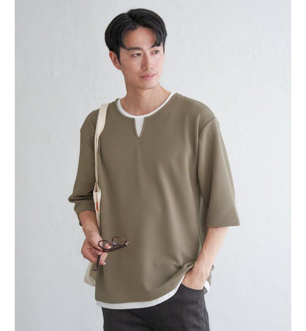 ikka「キーネックレイヤード7分袖Tシャツ」|Tシャツ・カットソー|