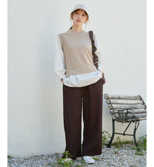 ikka「ジャガードプリーツワイドパンツ」|その他|