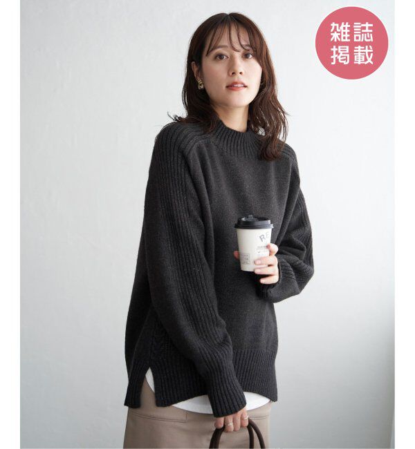 ikka「サイドスリットニットプルオーバー」|プルオーバー|チャコール