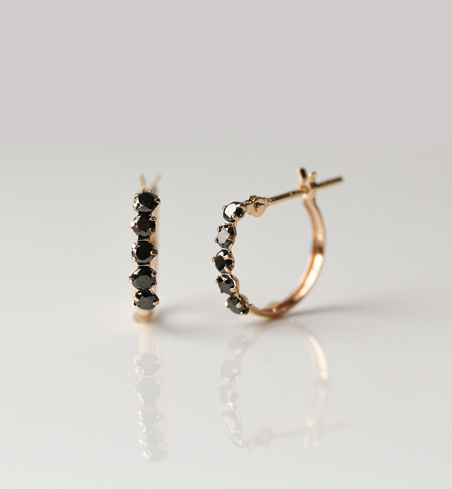  「ブラックダイヤモンド スナップ フープ ピアス  | K10YG」|ピアス|K10 イエローゴールド