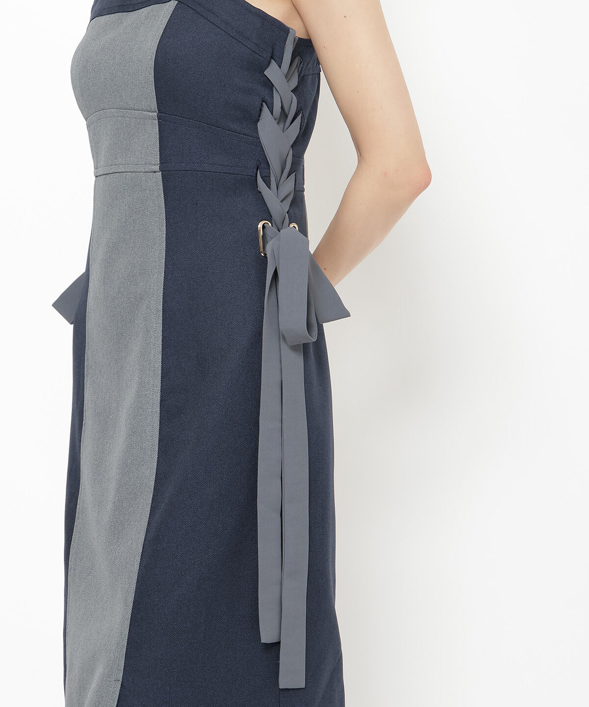 アンドクチュール「サイドリボン配色ジャンスカ」|ジャンパースカート|