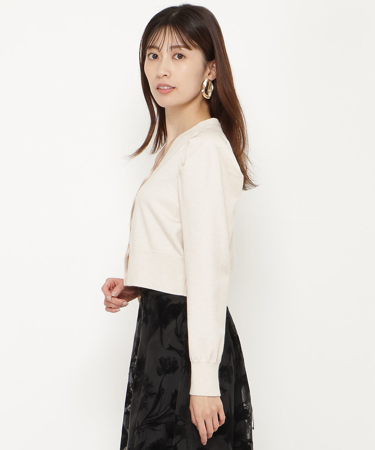 アンドクチュール「袖ギャザーVネックカーデプルオーバー」|カーディガン|