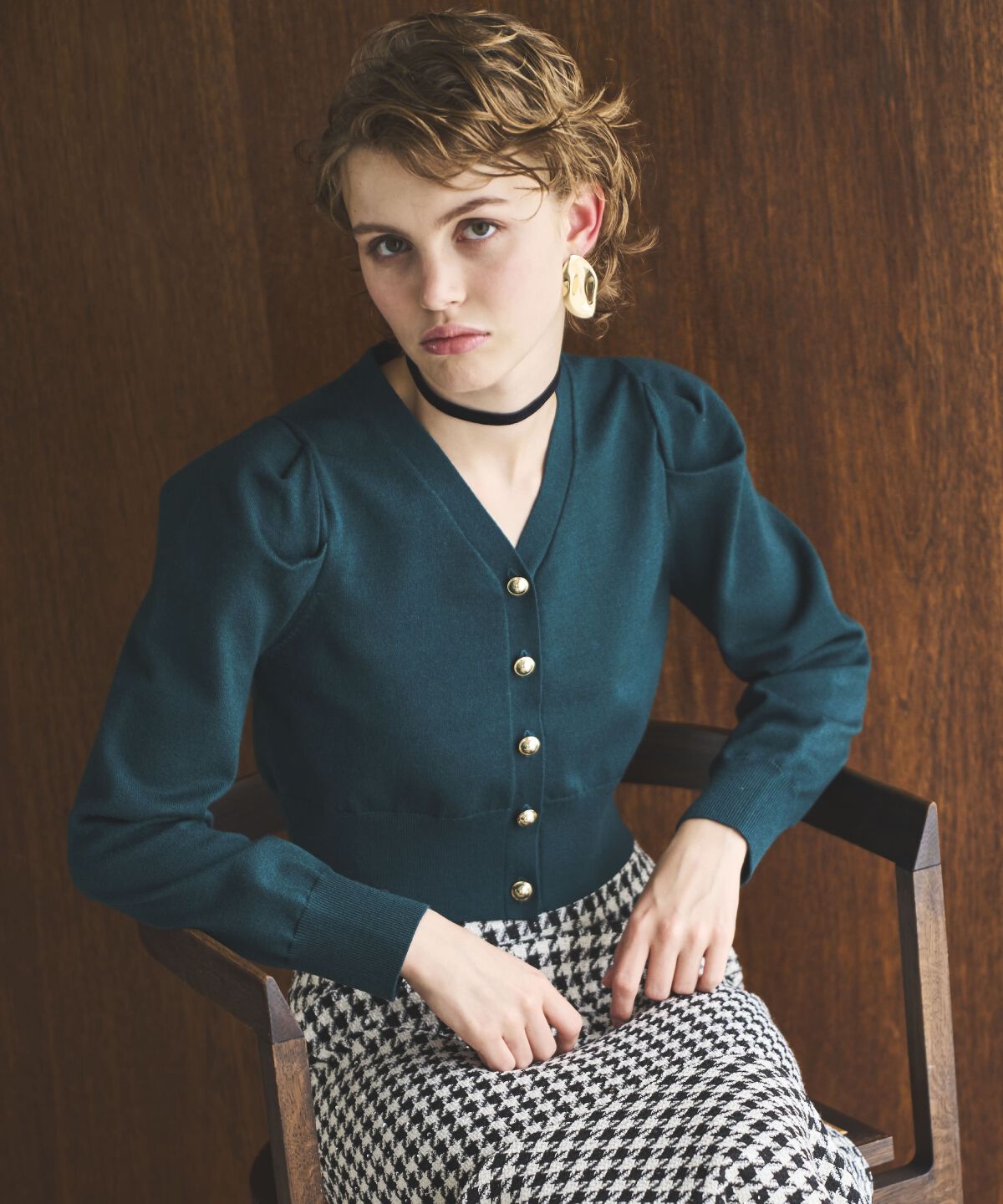 アンドクチュール「袖ギャザーVネックカーデプルオーバー」|カーディガン|