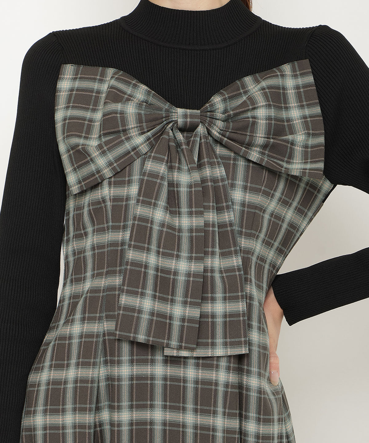 アンドクチュール「チェックリボン切替ワンピース」|ワンピース|