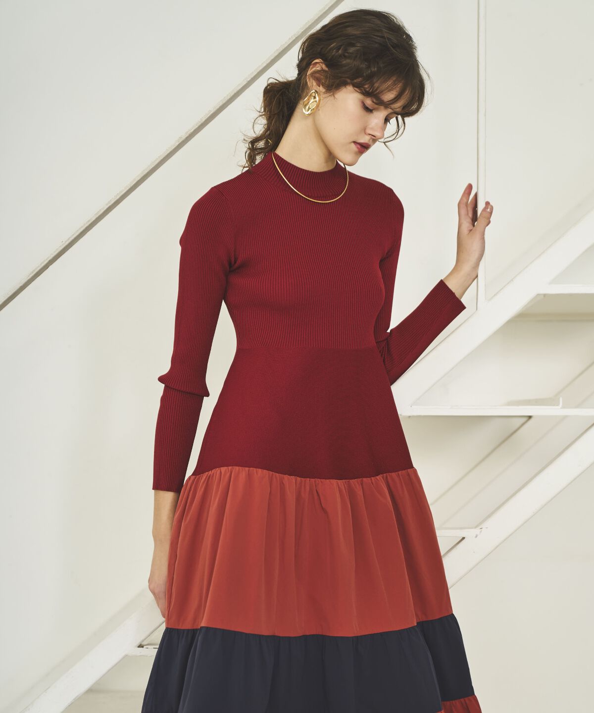 アンドクチュール「布帛ティアードドッキングワンピース」|ワンピース|