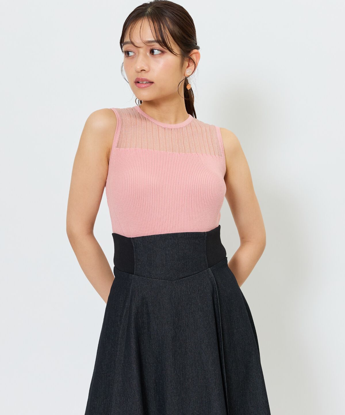 アンドクチュール「シアー切替ノースリトップス」|ニット・セーター|