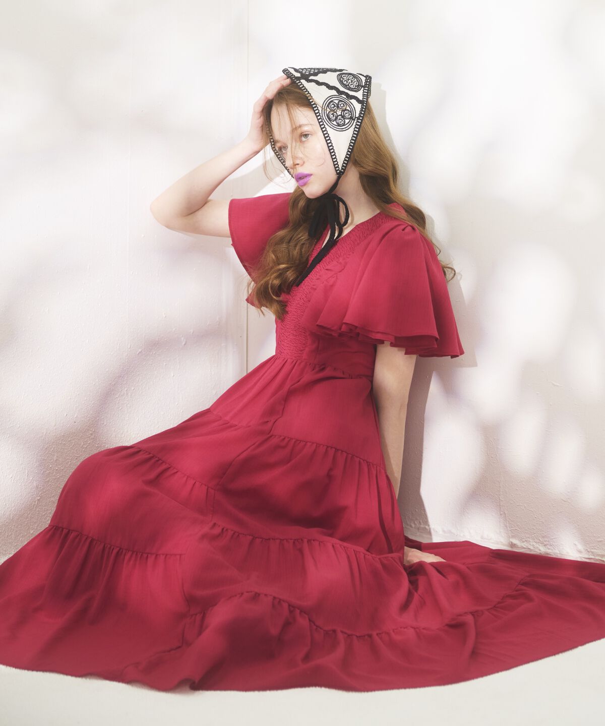 アンドクチュール「ギャザーVネックティアードワンピース」|ワンピース|ボルドー